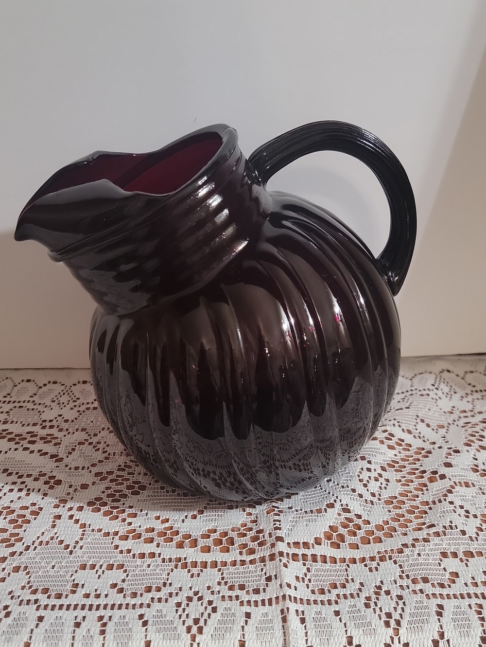Vintage Anchor Hocking Royal Ruby Red Tilted Glass Pitcher